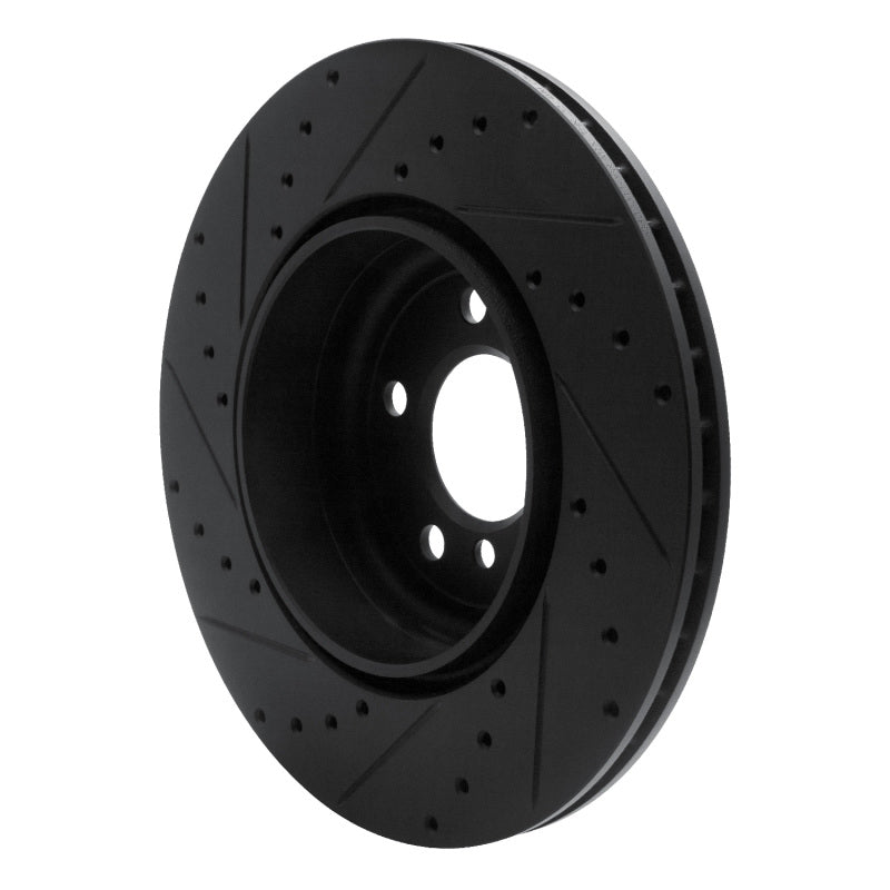 R1 10-19 BMW 535I GT xDrive Rear Right Drilled & Slotted Black Brake Rotor