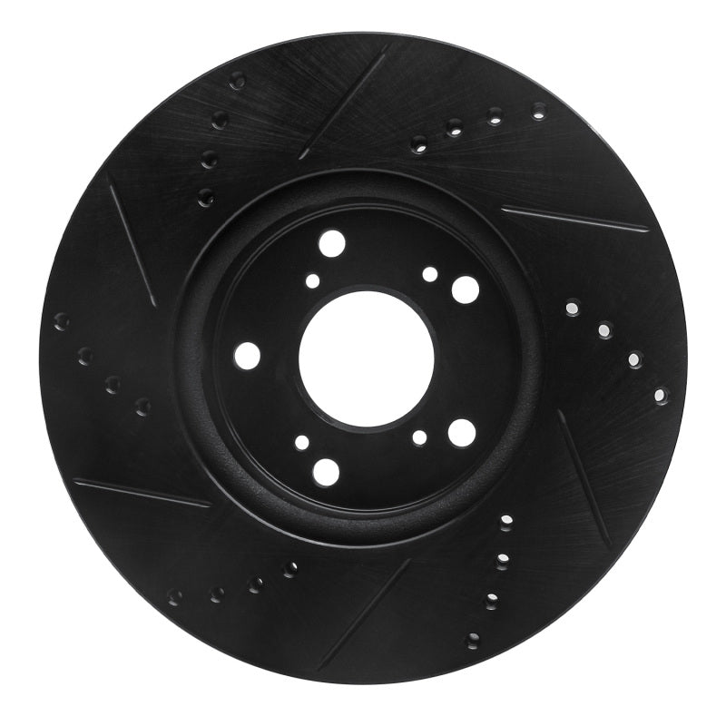 R1 13-25 Honda Civic Hatchback Front Right Drilled & Slotted Black Brake Rotor