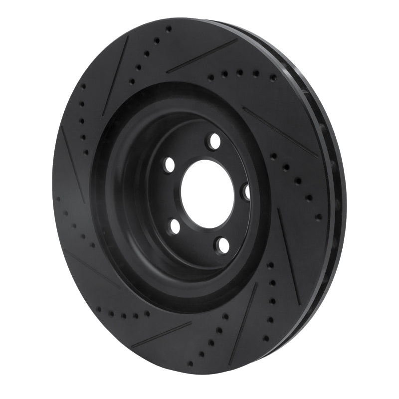 R1 05-23 Chrysler 300 Front Left Drilled & Slotted Black Brake Rotor