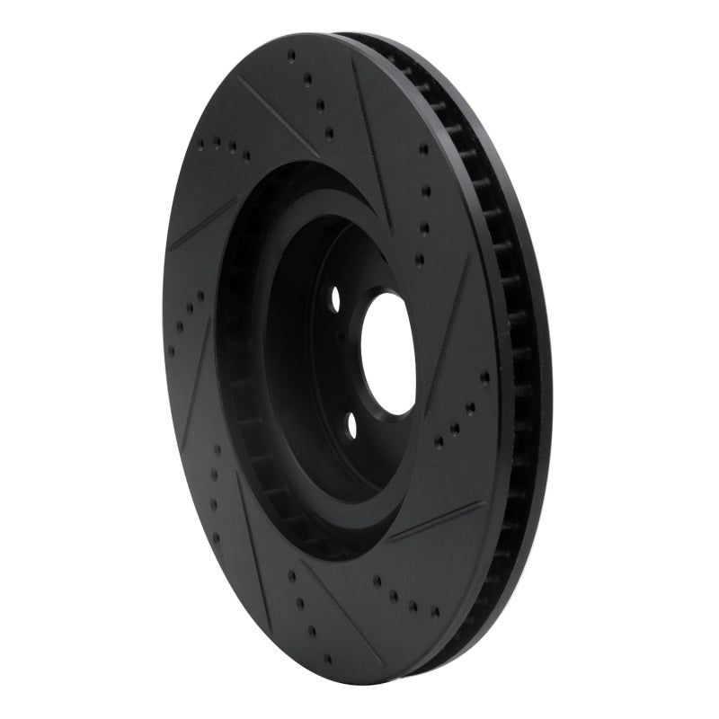 R1 93-98 Toyota Supra Left Front Drilled & Slotted Black Brake Rotor