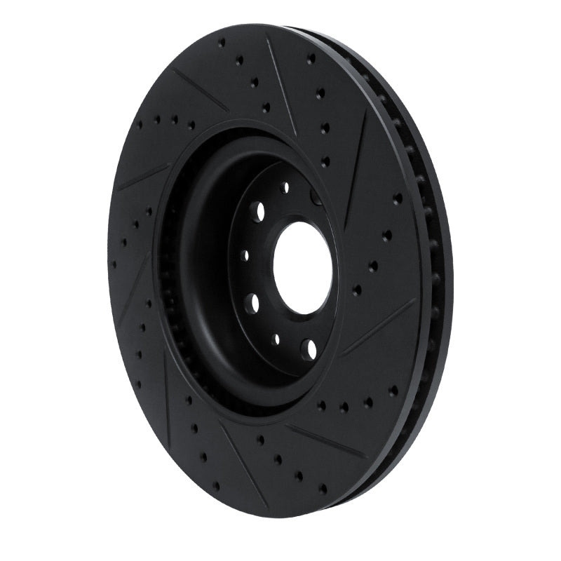 R1 14-25 Cadillac CTS Front Left Drilled & Slotted Black Brake Rotor