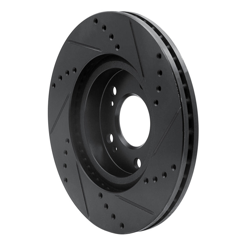 R1 04-12 Mitsubishi Galant Front Left Drilled & Slotted Black Brake Rotor