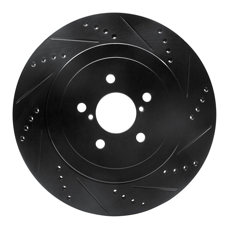 R1 03-04 Subaru Impreza Rear Right Drilled & Slotted Black Brake Rotor