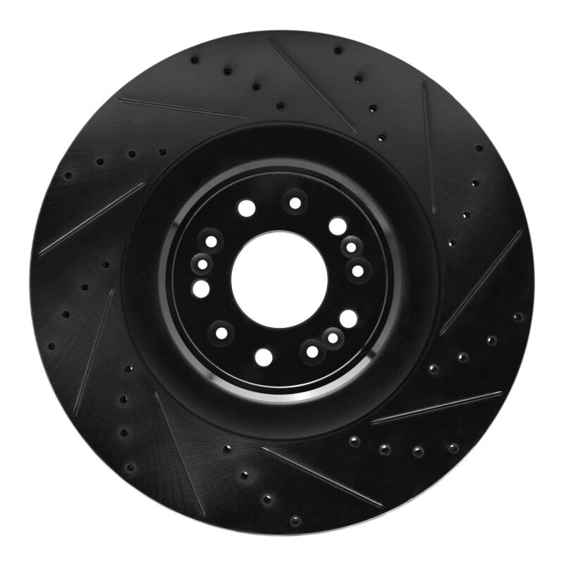 R1 17-22 Genesis G90 Front Right Drilled & Slotted Black Brake Rotor