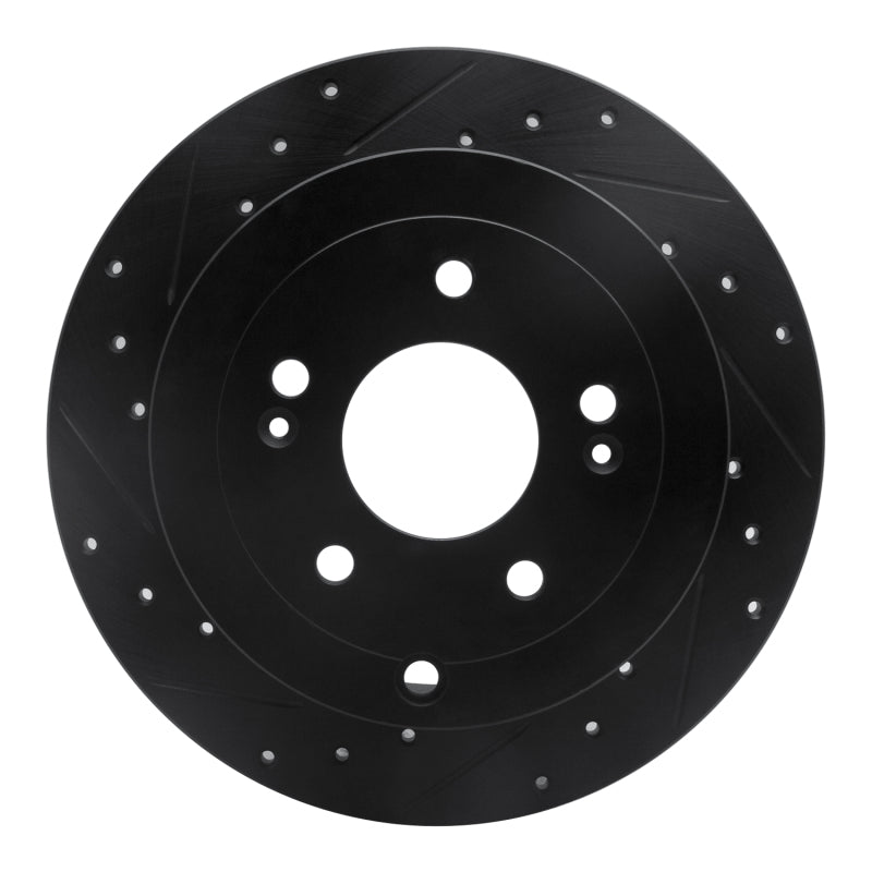 R1 07-09 Hyundai Santa Fe Rear Left Drilled & Slotted Black Brake Rotor
