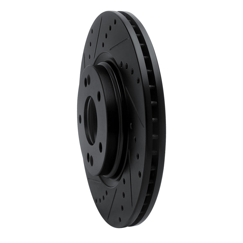 R1 15-25 Hyundai Kona EV Front Left Drilled & Slotted Black Brake Rotor