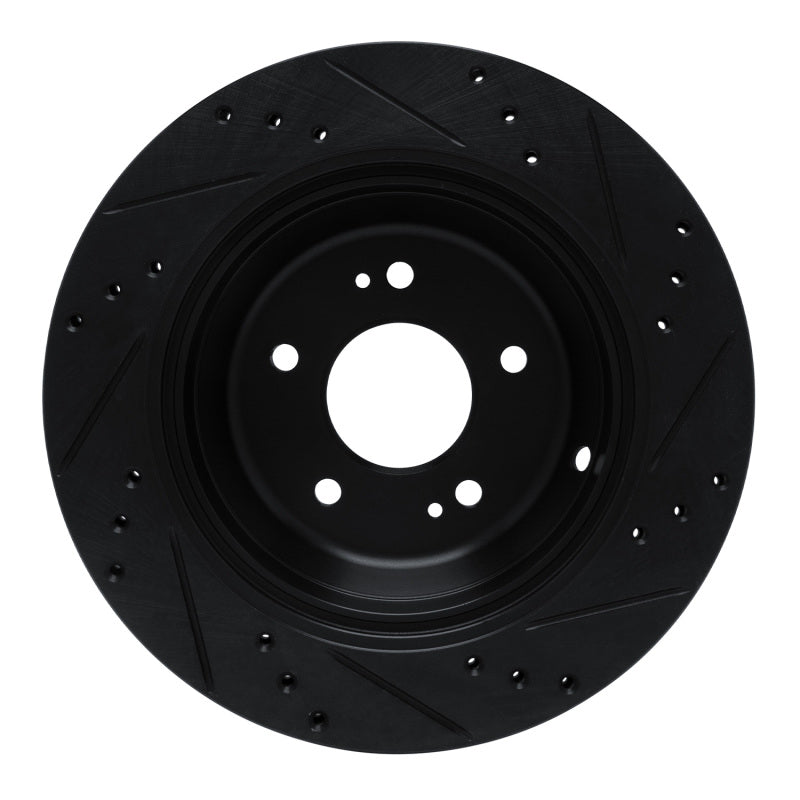R1 11-17 Hyundai Equus Rear Left Drilled & Slotted Black Brake Rotor