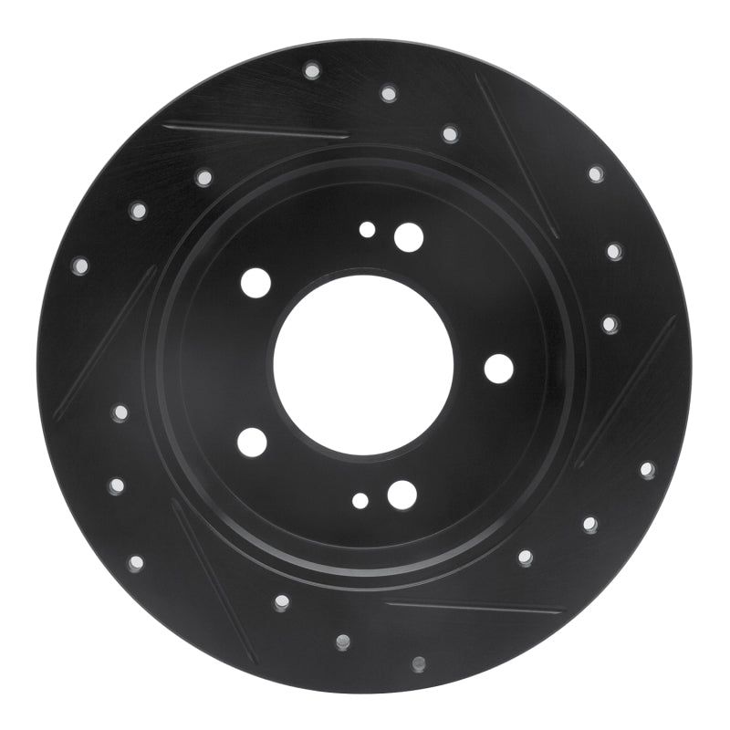 R1 11-25 Hyundai Kona Rear Left Drilled & Slotted Black Brake Rotor