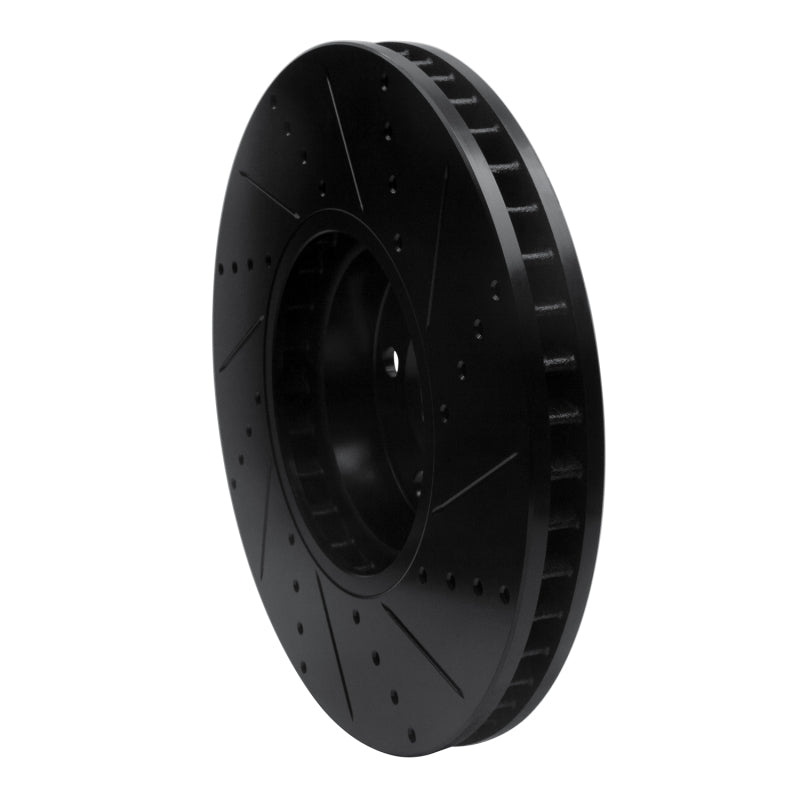 R1 10-18 BMW 535I GT Right Front Drilled & Slotted Black Brake Rotor