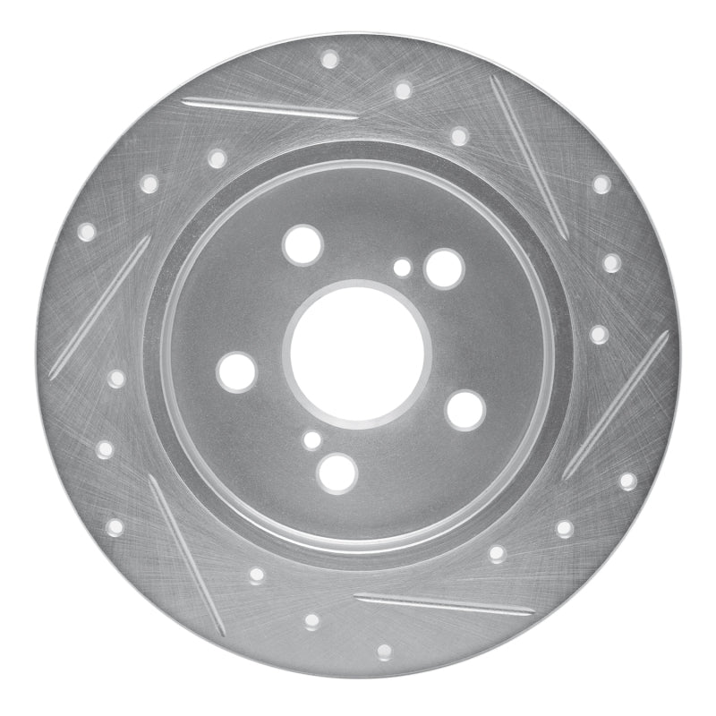 R1 09-24 Lexus CT200H Rear Left Drilled & Slotted Silver Brake Rotor