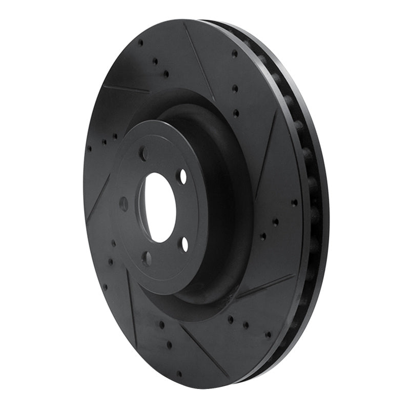 R1 15-23 Ford Mustang Front Right Drilled & Slotted Black Brake Rotor