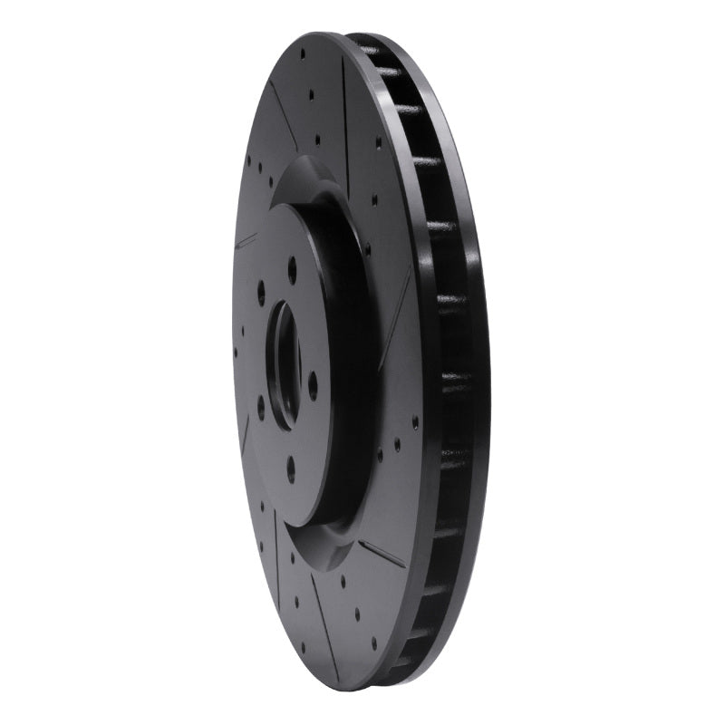 R1 07-14 Ford Mustang Front Right Drilled & Slotted Black Brake Rotor