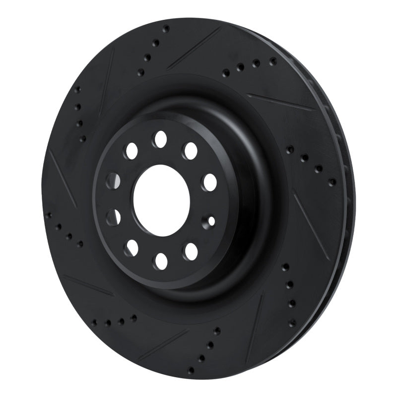 R1 12-21 Tesla Model X Rear Left Drilled & Slotted Black Brake Rotor