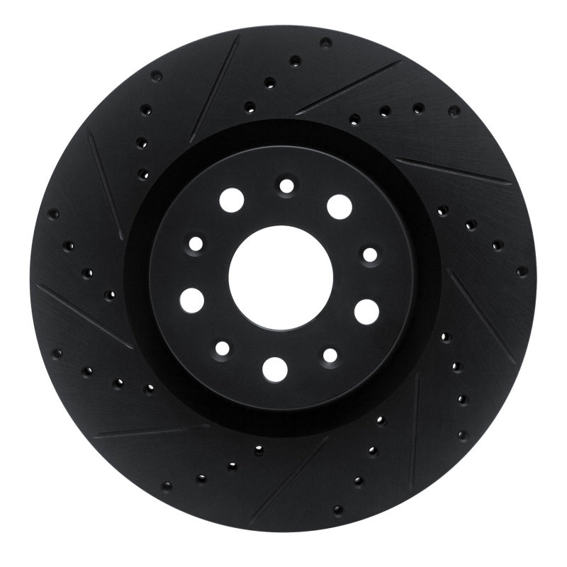 R1 14-25 Cadillac CTS Front Left Drilled & Slotted Black Brake Rotor