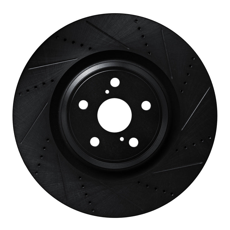 R1 10-17 Lexus LS460 Left Front Drilled & Slotted Black Brake Rotor