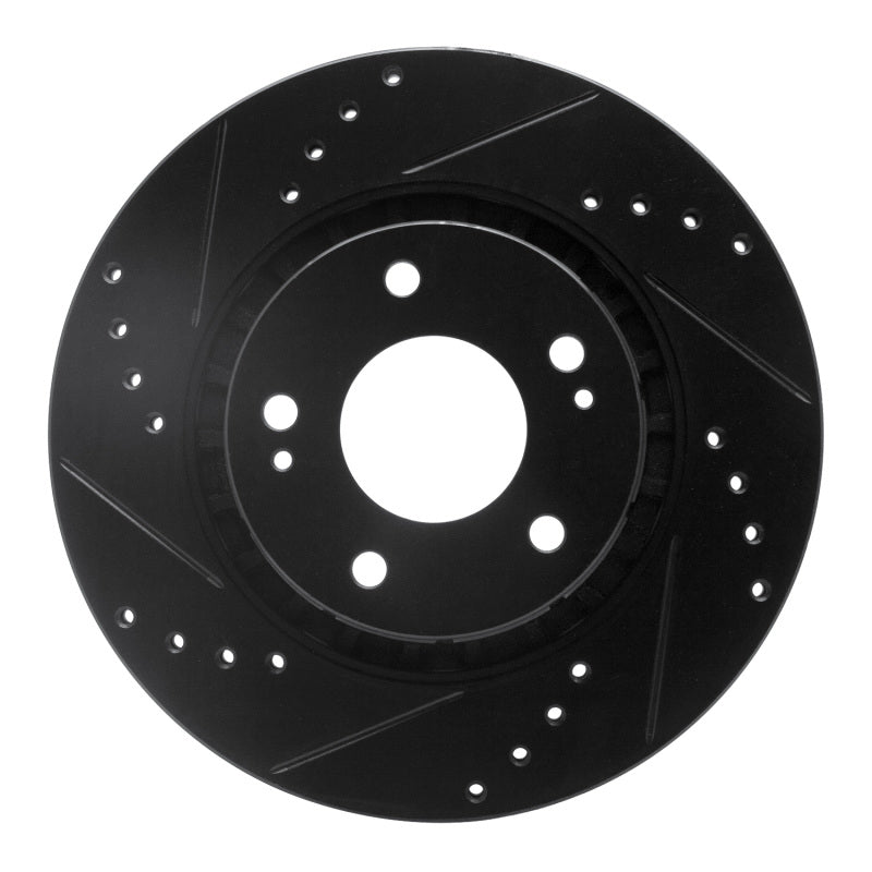 R1 09-15 Mitsubishi Lancer Front Left Drilled & Slotted Black Brake Rotor