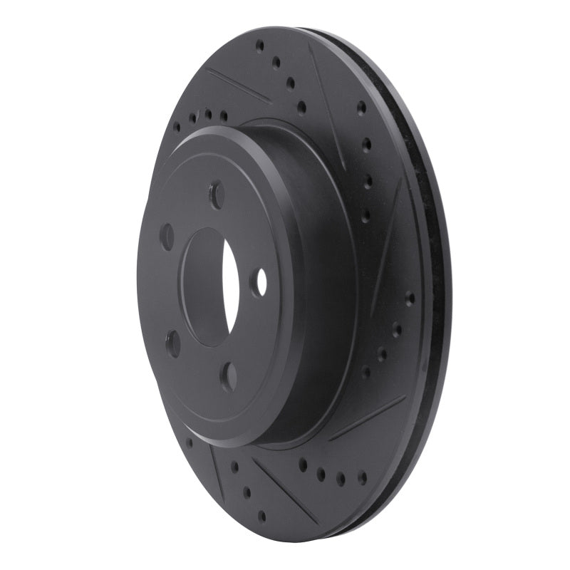 R1 05-23 Chrysler 300 Rear Right Drilled & Slotted Black Brake Rotor