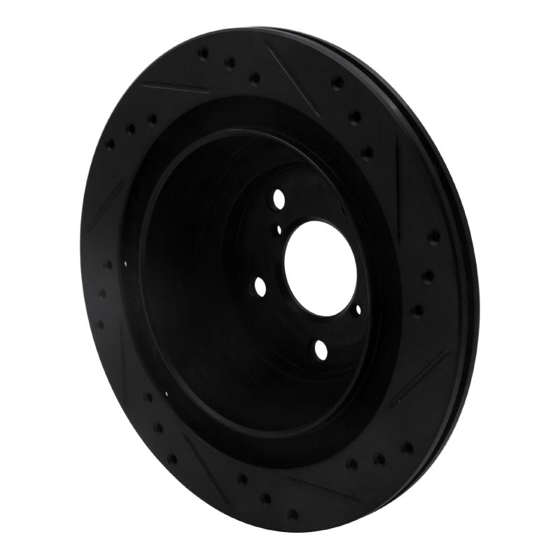 R1 05-09 Subaru Legacy Rear Left Drilled & Slotted Black Brake Rotor