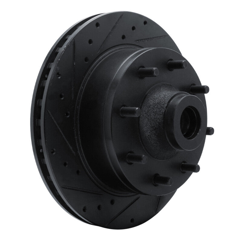 R1 78-97 Dodge B200 / B200 Van / B250 Front Left Drilled & Slotted Black Brake Rotor