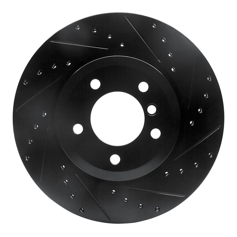 R1 01-08 BMW 330I Front Right Drilled & Slotted Black Brake Rotor