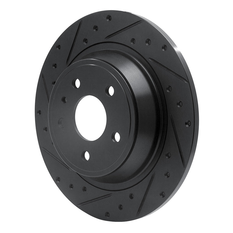 R1 13-20 Ford Fusion Rear Left Drilled & Slotted Black Brake Rotor