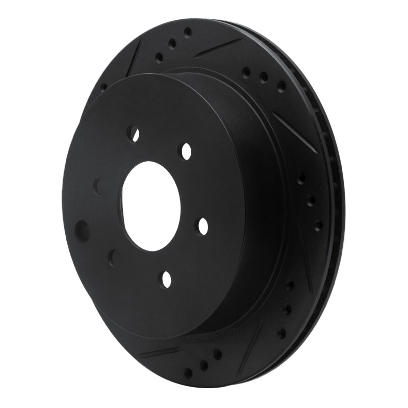 R1 05-25 Nissan Frontier Rear Left Drilled & Slotted Black Brake Rotor