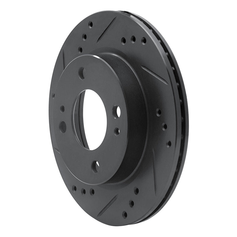 R1 14-15 Mitsubishi Mirage Front Left Drilled & Slotted Black Brake Rotor