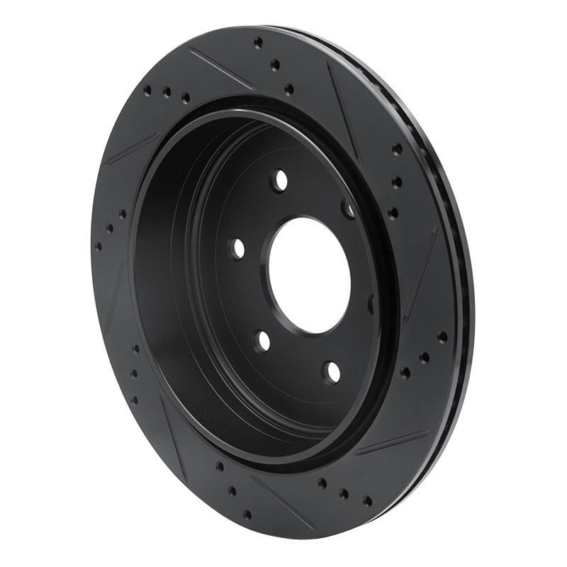 R1 10-24 Infiniti QX56 Rear Left Drilled & Slotted Black Brake Rotor