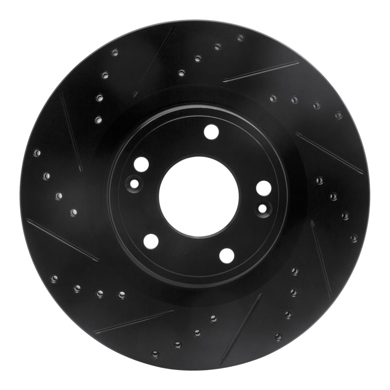 R1 10-16 Hyundai Genesis Coupe Front Left Drilled & Slotted Black Brake Rotor