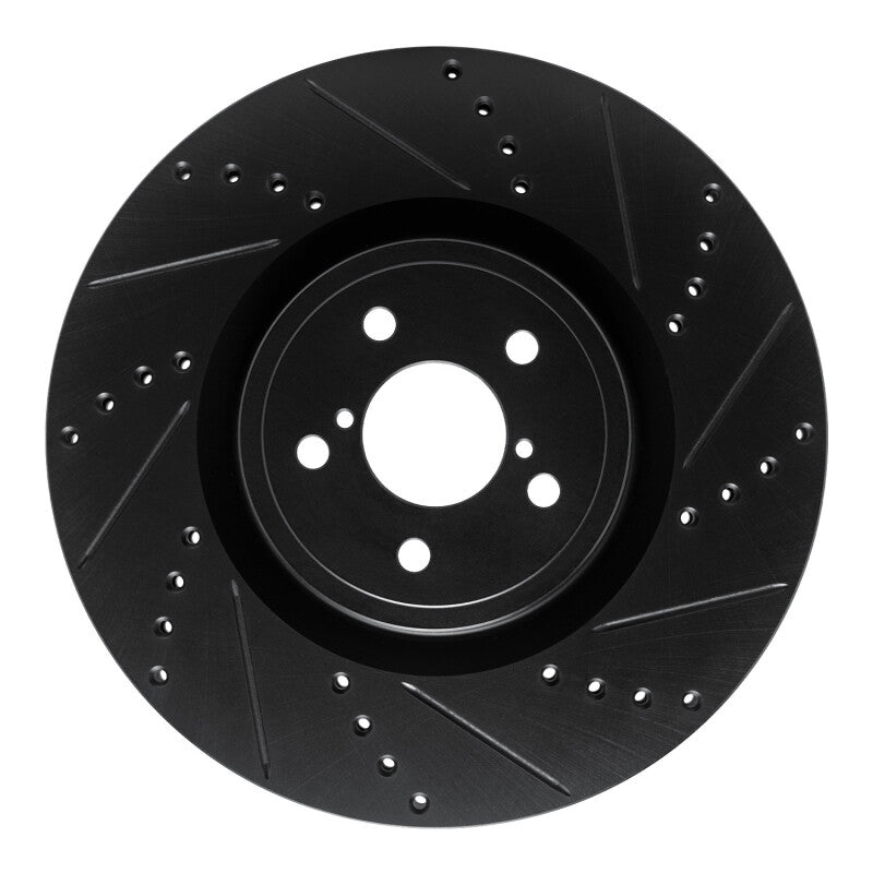 R1 03-25 Subaru Impreza Front Right Drilled & Slotted Black Brake Rotor