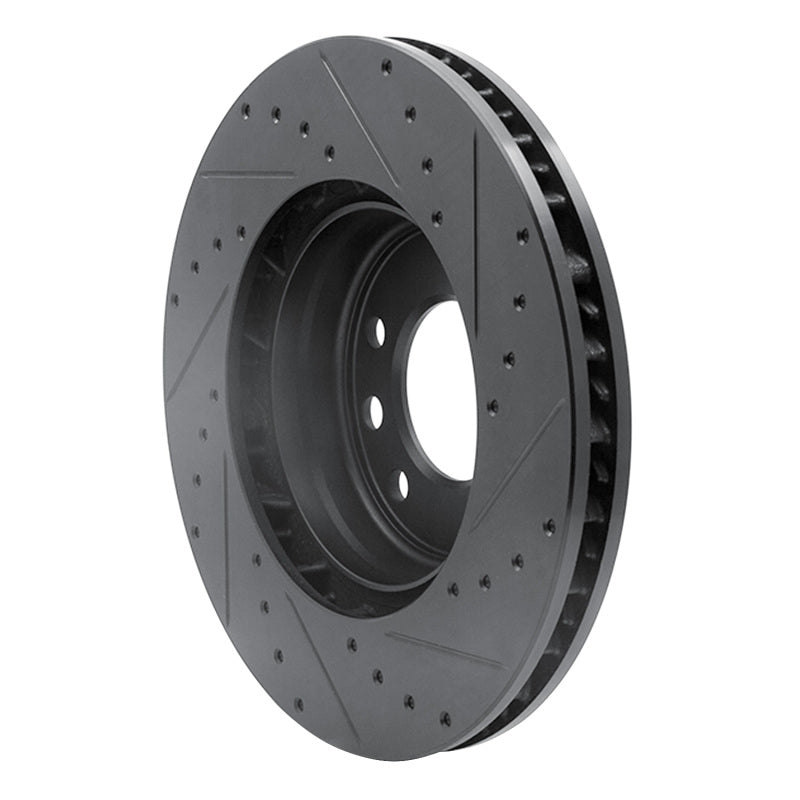 R1 03-18 Porsche Cayenne Right Front Drilled & Slotted Black Brake Rotor