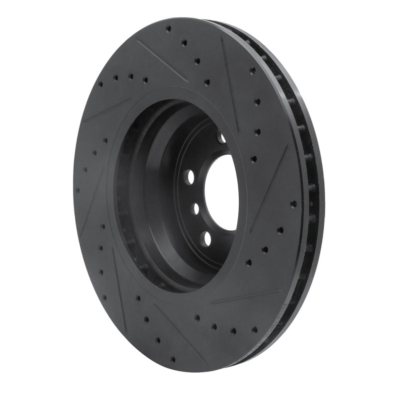 R1 02-08 BMW 745LI Front Left Drilled & Slotted Black Brake Rotor