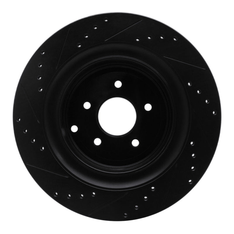 R1 09-24 Infiniti Q70L Rear Right Drilled & Slotted Black Brake Rotor