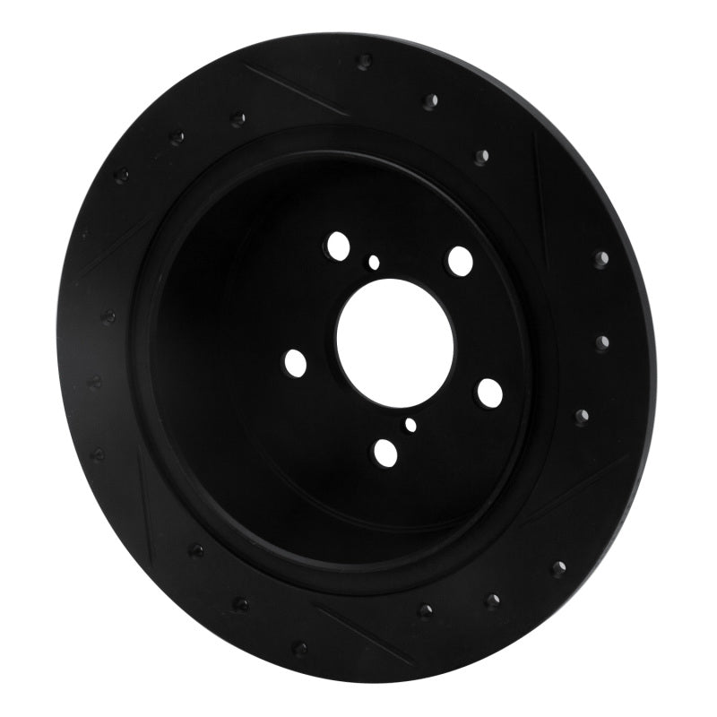 R1 05-09 Subaru Legacy Rear Left Drilled & Slotted Black Brake Rotor