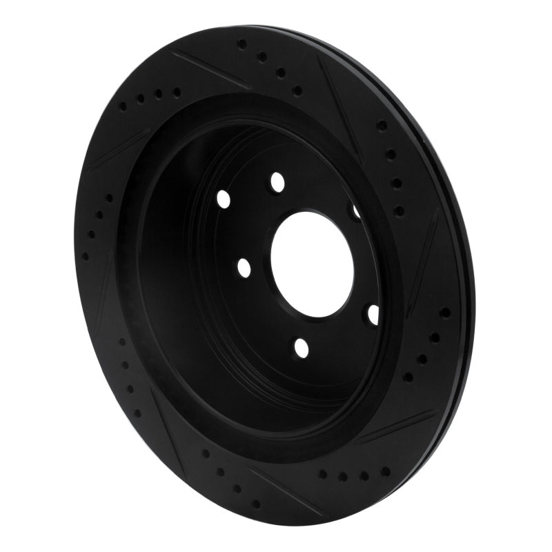 R1 2003-2024 Infiniti M37 Rear Left Drilled & Slotted Black Brake Rotor