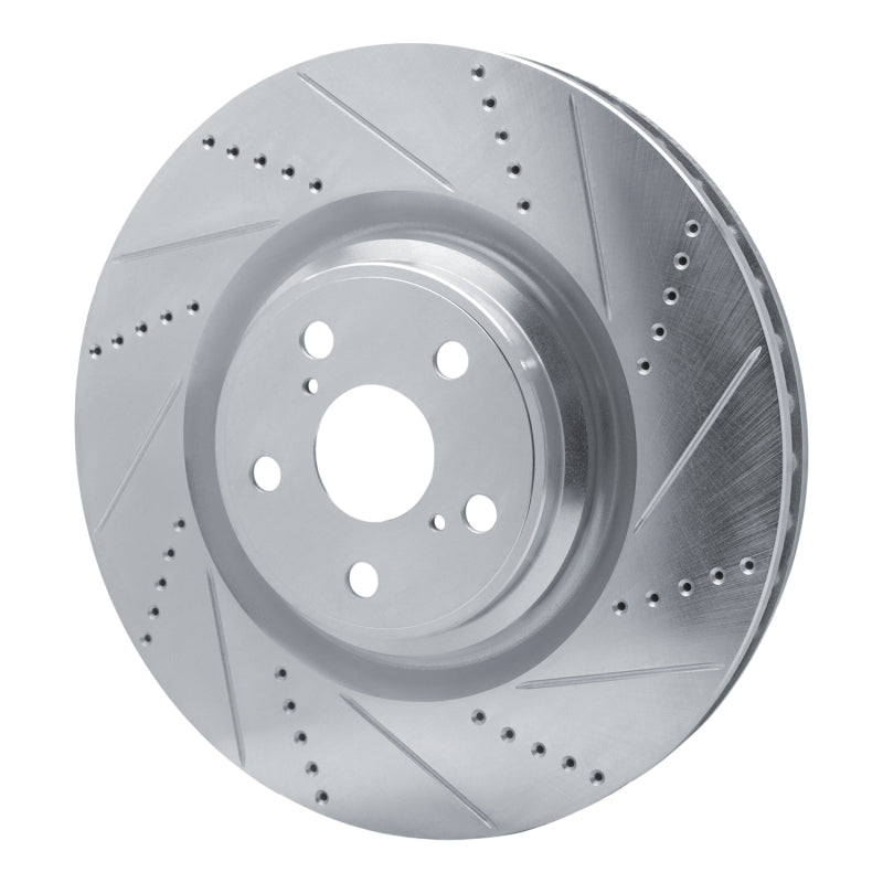 R1 10-17 Lexus LS460 Left Front Drilled & Slotted Silver Brake Rotor