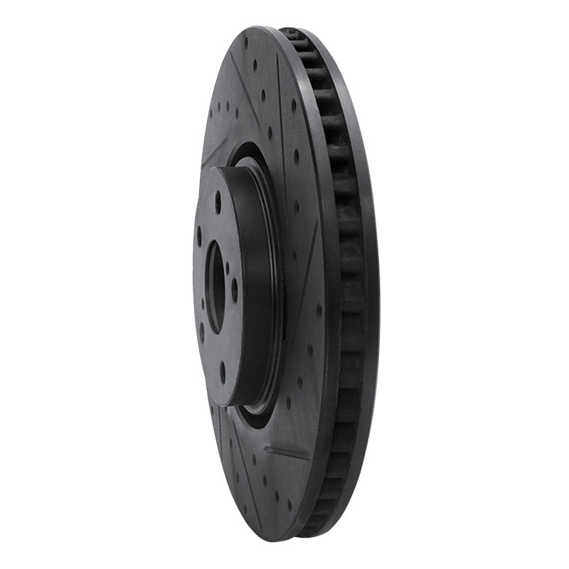 R1 07-11 Lexus GS350 Right Front Drilled & Slotted Black Brake Rotor
