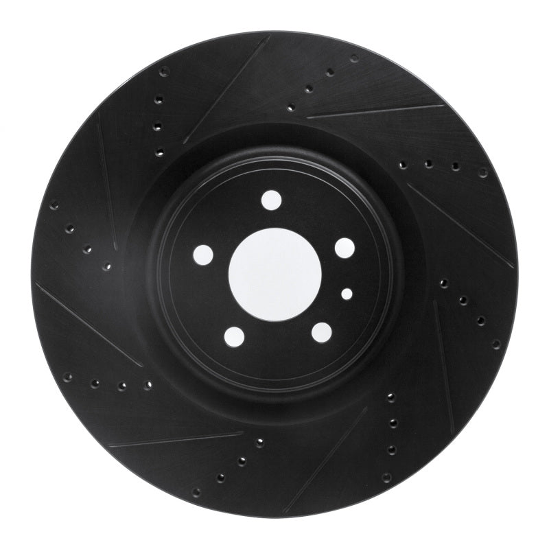 R1 13-14 Ford Mustang Front Left Drilled & Slotted Black Brake Rotor