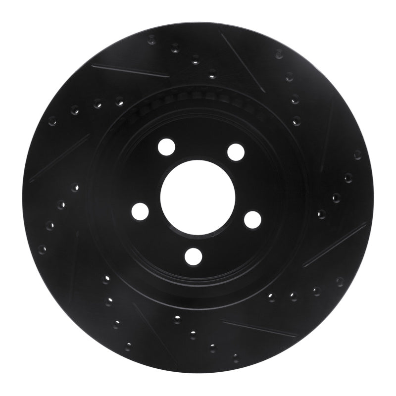 R1 05-23 Chrysler 300 Front Left Drilled & Slotted Black Brake Rotor