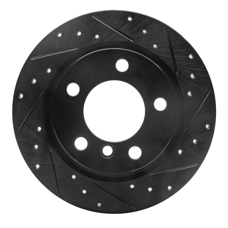 R1 11-16 Mini Cooper Countryman Rear Right Drilled & Slotted Black Brake Rotor