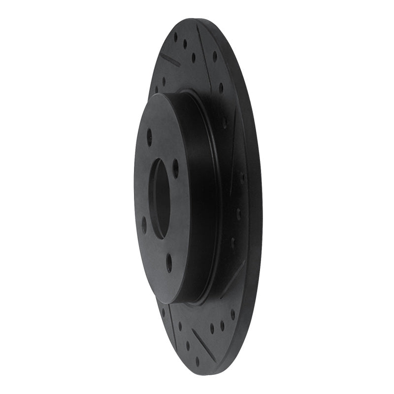 R1 02-04 Ford Focus Rear Right Drilled & Slotted Black Brake Rotor