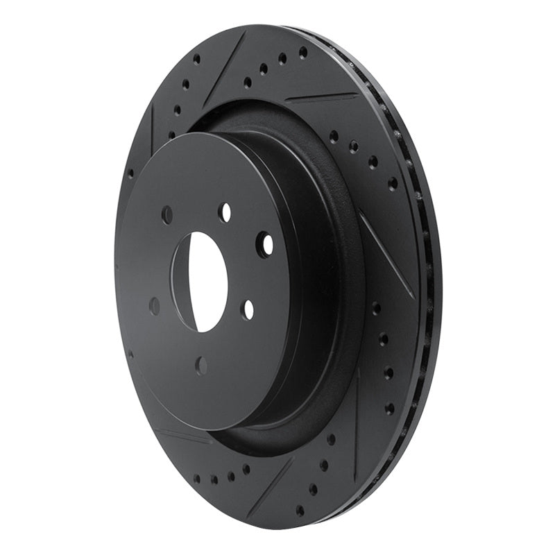 R1 09-24 Infiniti Q70L Rear Left Drilled & Slotted Black Brake Rotor