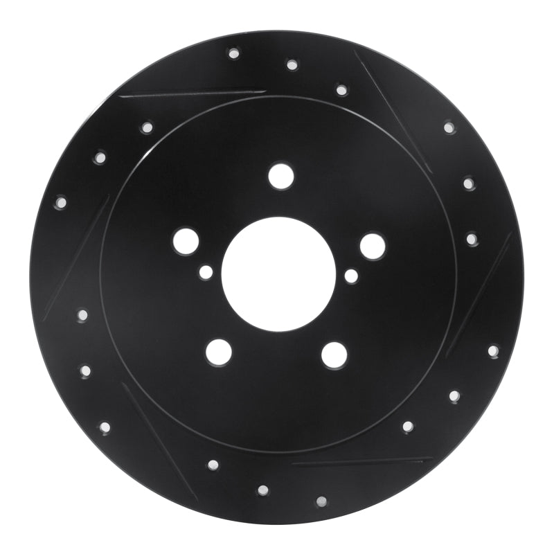 R1 05-09 Subaru Legacy Rear Right Drilled & Slotted Black Brake Rotor