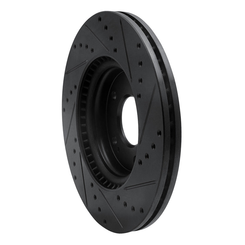 R1 20-25 Hyundai Kona Front Left Drilled & Slotted Black Brake Rotor
