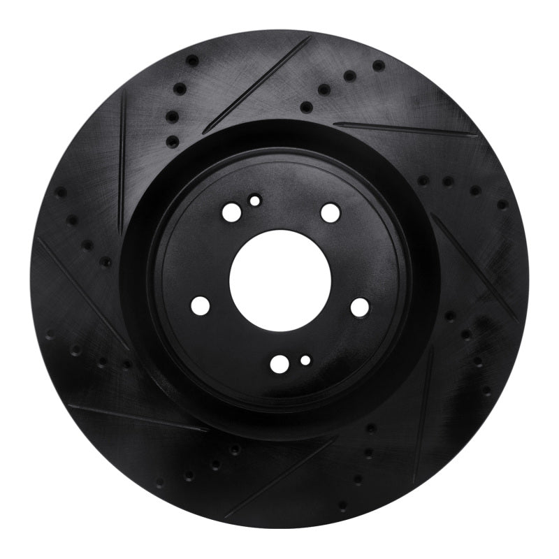 R1 08-15 Mitsubishi Lancer Front Left Drilled & Slotted Black Brake Rotor