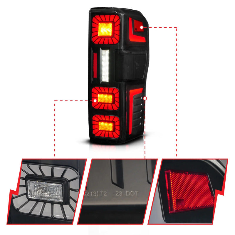 ANZO 23-26 Ford Super Duty LED Tail Light Seq Signal- Black Full- Pair