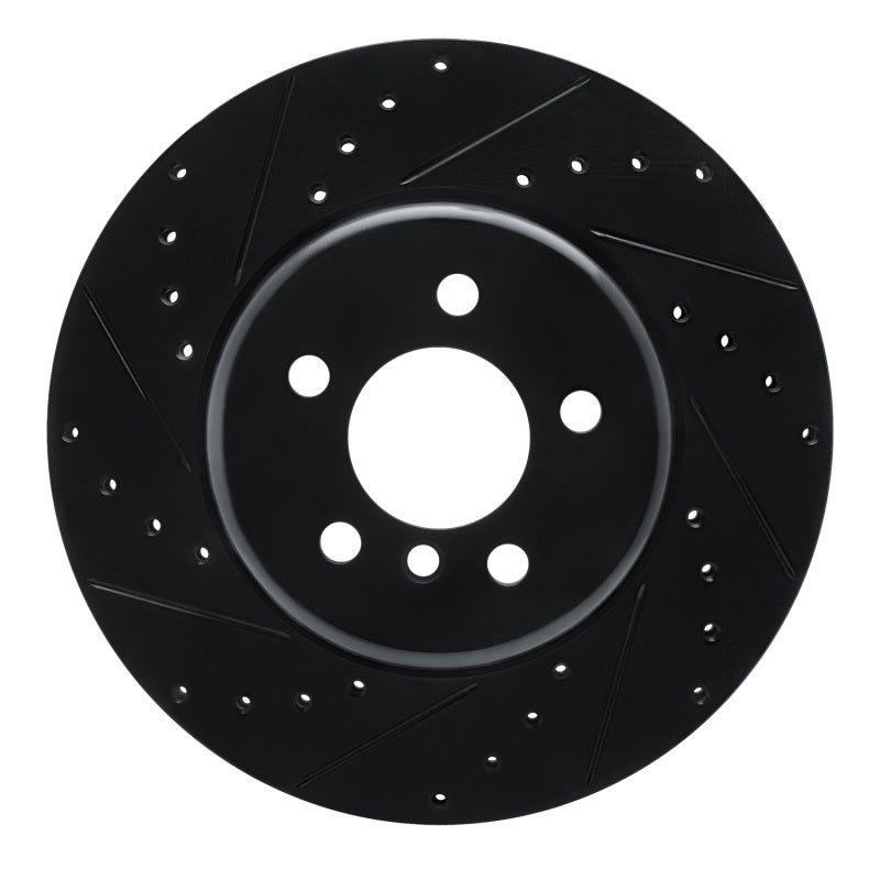 R1 10-19 BMW 535I GT Rear Left Drilled & Slotted Black Brake Rotor