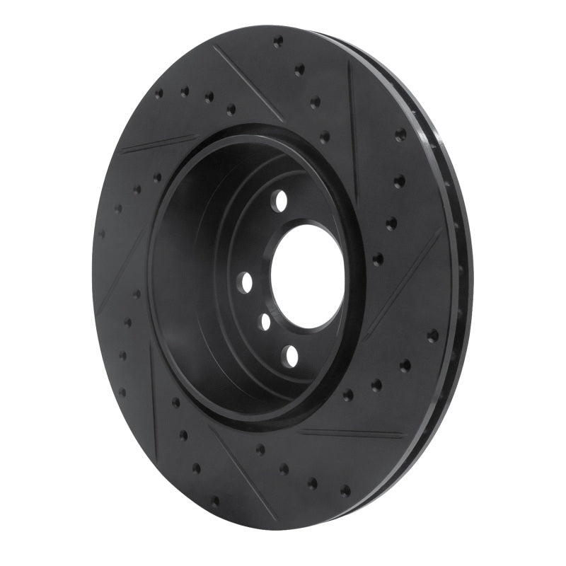 R1 10-19 BMW 535I GT Rear Left Drilled & Slotted Black Brake Rotor