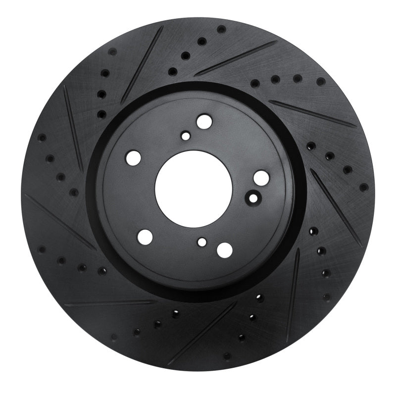 R1 2013-2025 Acura Integra Front Left Drilled & Slotted Black Brake Rotor