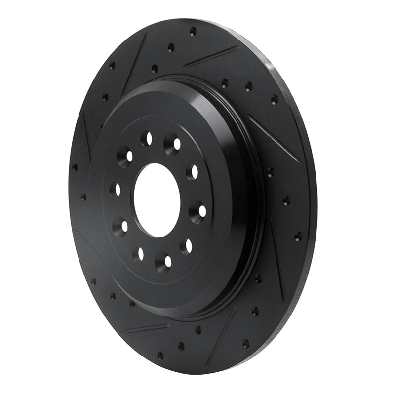 R1 05-19 Ford Five Hundred Rear Left Drilled & Slotted Black Brake Rotor